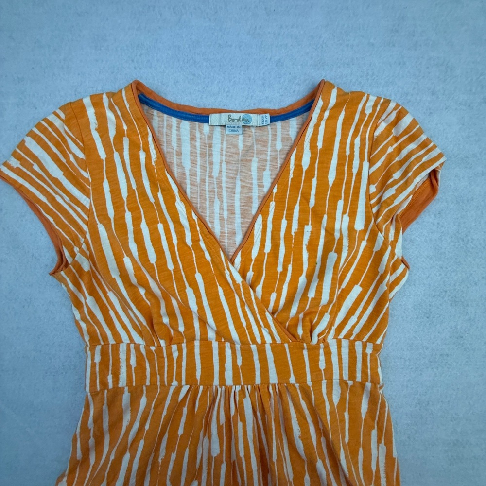 Boden Dress Womens 2P Orange Striped V-Neck Cap Sleeve A-Line Cotton Blend - Picture 3 of 14